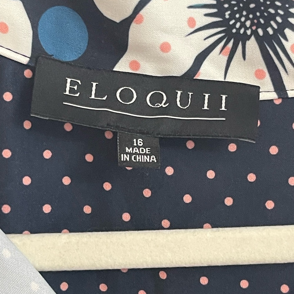 Eloquii Navy Polka Dot Long Sleeve Dress Tie Accents Classy Size 16 - Picture 8 of 15